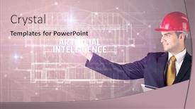  Presentation with intelligence - Colorful PPT theme enhanced with handsome-architect-with-helmet-drawing backdrop and a lemonade colored foreground