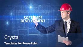  Presentation with new technology - Slide deck featuring handsome-architect-with-helmet-drawing background and a ocean colored foreground