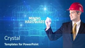  Presentation with technology hardware - PPT layouts with handsome-architect-with-helmet-drawing background and a ocean colored foreground