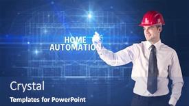  Presentation with home automation - Slide set with handsome-architect-with-helmet-drawing background and a ocean colored foreground