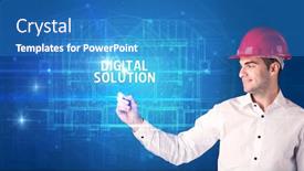  Presentation with new technology - Audience pleasing slides consisting of handsome-architect-with-helmet-drawing backdrop and a teal colored foreground