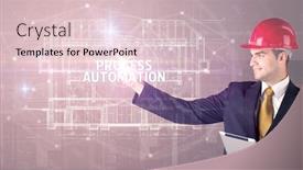  Presentation with process automation - Amazing PPT layouts having handsome-architect-with-helmet-drawing backdrop and a lemonade colored foreground