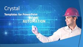  Presentation with home automation - Audience pleasing PPT theme consisting of handsome-architect-with-helmet-drawing backdrop and a teal colored foreground