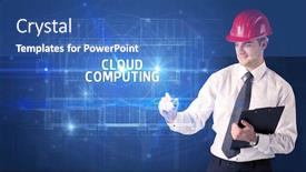  Presentation with cloud technology - Amazing slide set having handsome-architect-with-helmet-drawing backdrop and a ocean colored foreground