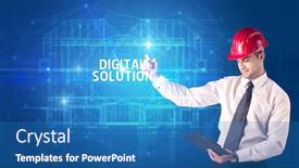  Presentation with new technology - Audience pleasing slides consisting of handsome-architect-with-helmet-drawing backdrop and a teal colored foreground