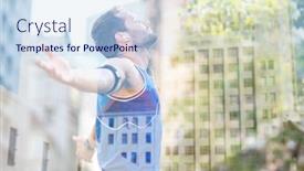  Presentation with city buildings - Audience pleasing theme consisting of handsome athlete enjoying the sun against low angle view of city buildings backdrop and a light blue colored foreground