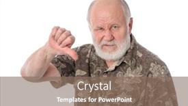  Presentation with bald - Theme featuring handsome bald and bearded senior man shows thumbs down gesture isolated on white background background and a violet colored foreground