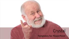  Presentation with upwards - PPT theme having handsome bald and bearded senior man threatening with his forefinger upwards isolated on white background background and a violet colored foreground