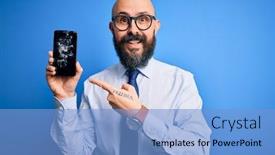  Presentation with cracked - Audience pleasing presentation design consisting of handsome-bald-business-man backdrop and a light blue colored foreground