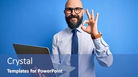  Presentation with blue business - Cool new PPT theme with handsome-bald-business-man backdrop and a ocean colored foreground