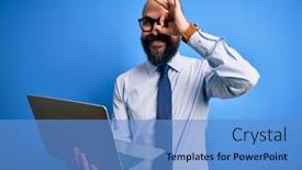  Presentation with blue business - Amazing PPT layouts having handsome-bald-business-man backdrop and a teal colored foreground