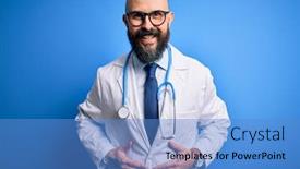  Presentation with being new doctor - Theme having handsome-bald-doctor-man background and a teal colored foreground