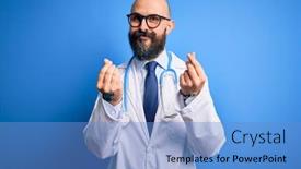  Presentation with salary - Amazing PPT theme having handsome-bald-doctor-man backdrop and a teal colored foreground