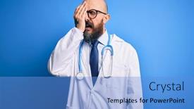  Presentation with eye doctor - Presentation theme consisting of handsome-bald-doctor-man background and a teal colored foreground