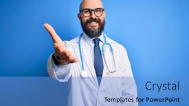 Presentation with blue handshake - Cool new slide deck with handsome-bald-doctor-man backdrop and a teal colored foreground