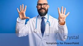  Presentation with bald - Beautiful PPT theme featuring handsome-bald-doctor-man backdrop and a light blue colored foreground