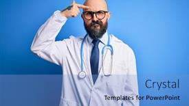  Presentation with skin doctor - Presentation design featuring handsome-bald-doctor-man background and a light blue colored foreground