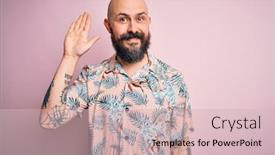  Presentation with pink 80sdisco ball - Beautiful PPT layouts featuring handsome-bald-man-with-beard backdrop and a soft green colored foreground