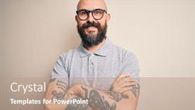  Presentation with bald - Colorful presentation theme enhanced with handsome-bald-man-with-beard backdrop and a coral colored foreground