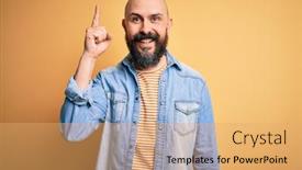  Presentation with denim - Presentation design enhanced with handsome-bald-man-with-beard background and a yellow colored foreground