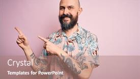  Presentation with bald - Audience pleasing slide set consisting of handsome-bald-man-with-beard backdrop and a coral colored foreground