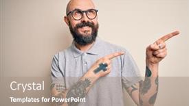  Presentation with polo - Amazing PPT theme having handsome-bald-man-with-beard backdrop and a coral colored foreground