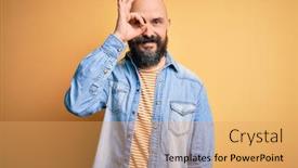  Presentation with denim - Amazing PPT theme having handsome-bald-man-with-beard backdrop and a yellow colored foreground