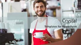  Presentation with coffee cup - Presentation theme featuring handsome barista holding a cup background and a lemonade colored foreground