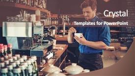  Presentation with coffee shop - PPT theme consisting of handsome barista tasting a new background and a violet colored foreground