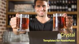  Presentation with pub - PPT layouts having handsome barman holding a pint of beer in a pub background and a tawny brown colored foreground