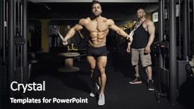  Presentation with bodybuilding - PPT theme having crossover - image of a handsome bearded background and a  colored foreground