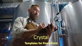  Presentation with steel factory - Presentation design with handsome-bearded-man-brewer-inside background and a wine colored foreground