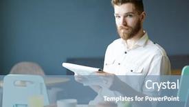  Presentation with reading - Presentation design enhanced with handsome bearded man reading morning background and a  colored foreground