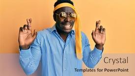  Presentation with black man - Amazing PPT layouts having handsome-black-man-drunk-wearing backdrop and a light blue colored foreground