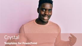  Presentation with black man - PPT theme having handsome-black-man-wearing-casual background and a coral colored foreground
