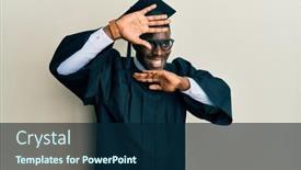  Presentation with ceremony - Presentation theme featuring handsome-black-man-wearing-graduation background and a navy blue colored foreground