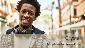  Presentation with black man - PPT theme enhanced with handsome-black-man-with-afro background and a mint green colored foreground