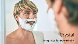  Presentation with mirror - Beautiful presentation theme featuring handsome-blond-man-looking backdrop and a coral colored foreground