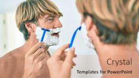  Presentation with mirror - Beautiful PPT theme featuring handsome-blond-man-looking backdrop and a coral colored foreground