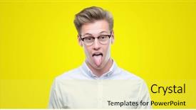  Presentation with emotion - Audience pleasing PPT layouts consisting of handsome blond man sticking tongue backdrop and a yellow colored foreground