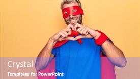 Presentation with super man - Audience pleasing presentation theme consisting of handsome-blond-man-wearing-super backdrop and a cobalt blue colored foreground