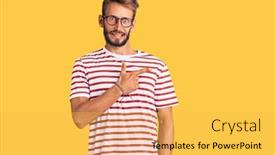  Presentation with forefinger - Presentation design consisting of handsome-blond-man-with-beard background and a yellow colored foreground