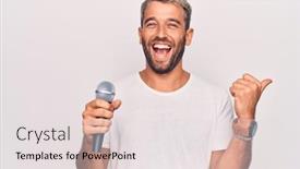  Presentation with beard - Slide set consisting of handsome-blond-singer-man background and a light gray colored foreground