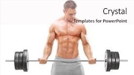  Presentation with barbell - PPT theme enhanced with handsome bodybuilder exercising with a barbell isolated on white background background and a sky blue colored foreground