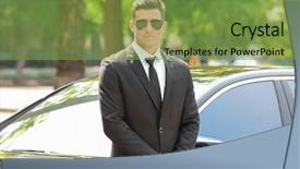  Presentation with handsome - PPT theme featuring handsome bodyguard near car outdoors background and a seafoam green colored foreground