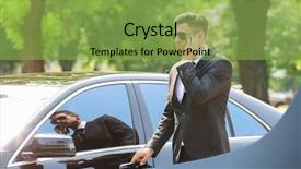  Presentation with outdoors - Presentation theme consisting of handsome bodyguard near car outdoors background and a seafoam green colored foreground