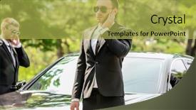  Presentation with outdoors - Presentation theme consisting of handsome bodyguards near car outdoors background and a yellow colored foreground