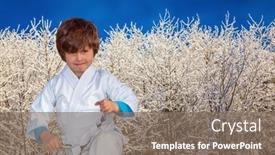  Presentation with judo - Cool new slides with handsome-boy-in-judo-uniform backdrop and a gray colored foreground