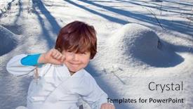  Presentation with judo - Beautiful presentation theme featuring handsome-boy-in-judo-uniform backdrop and a light blue colored foreground