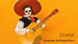  Presentation with sugar skull - PPT theme featuring handsome-boy-with-sugar-skull background and a gold colored foreground